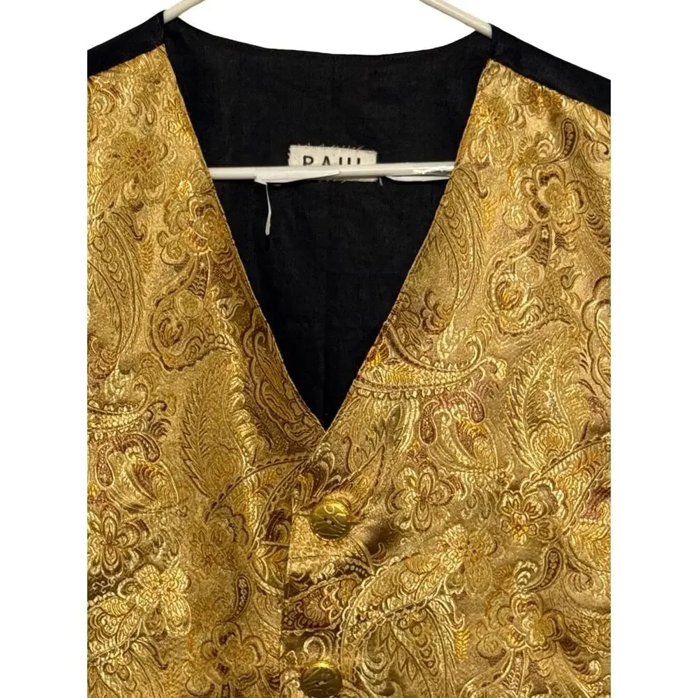 GAD Vest Mens Size L Gold Paisley Formal Waistcoat Brocade Prom Wedding Formal